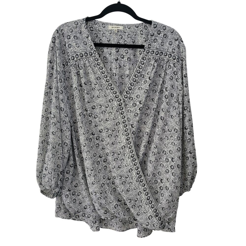 Max Studio Size 3XL Asymmetrical V-Neck Floral High Low‎ Hem Blouse Boho